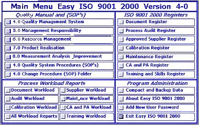 Easy ISO 9001 Main Menu